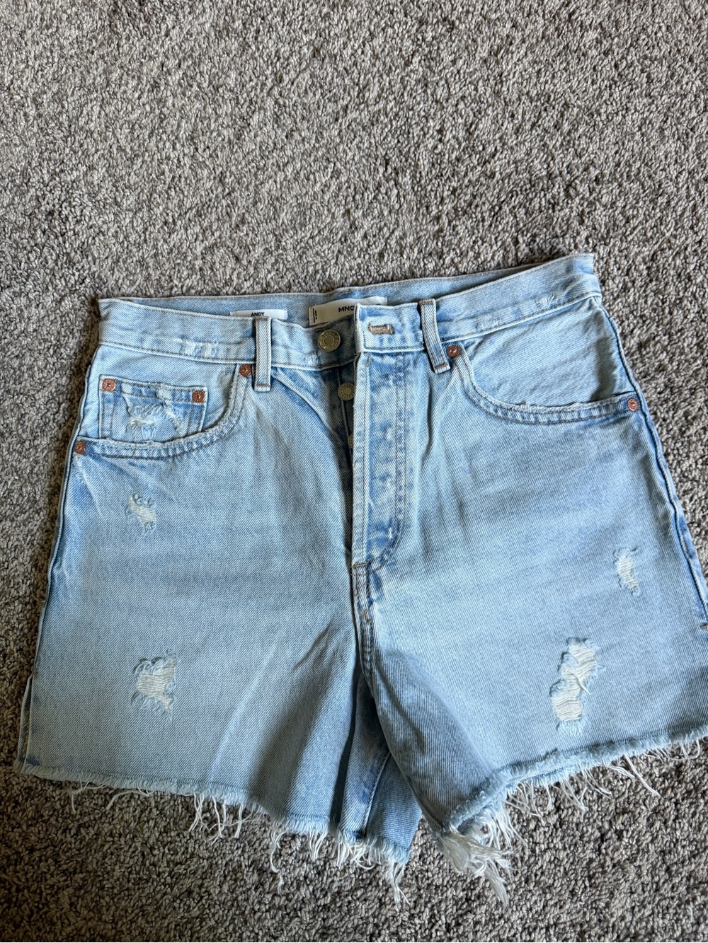 Mango Andy Distressed High-Waist Denim Shorts